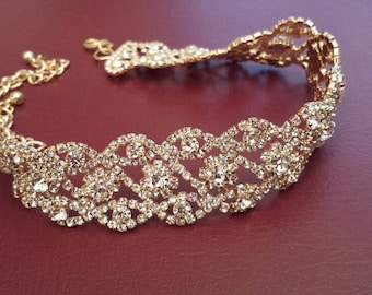 Gold Choker Necklace, Modern Rhinestone Bridal Choker Wedding Jewelry (C0517G)