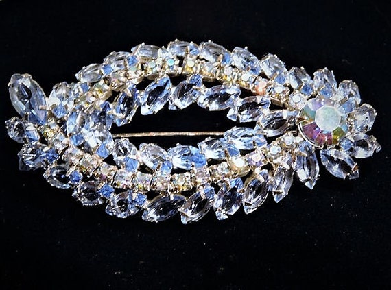 Mid Century Juliana DeLizza Elster D & E Rhinestone Brooch Blue Navette Vintage Brooch Verified D and E Something Old Blue Bride Hollywood