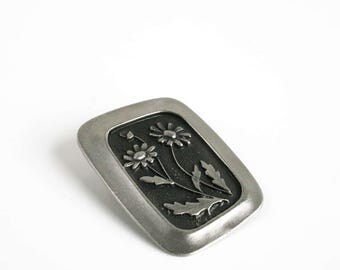 Vintage Rune Tennesmed Sweden Pewter Daisy Flower Brooch Pin Mid Century