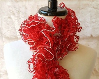 Red sashay scarf - Ruffle scarf - Crochet scarf - Handmade scarf - Fashion scarf - Sashay - Christmas scarf - Red scarf - Ladies scarf