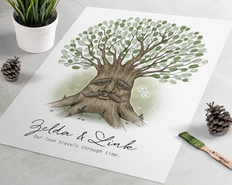 Legend of Zelda Wedding Guest Book: Deku Tree fingerprint guest book, fingerprint tree, thumbprint tree, nerdy guestbook alternative