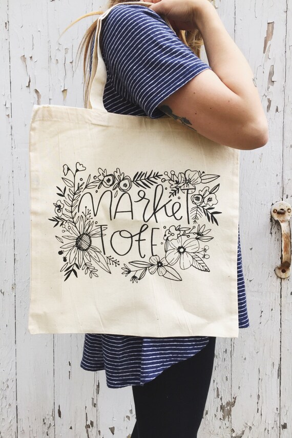 Floral market tote screen printed tote bag market tote