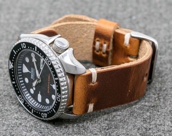 Leather Watch Strap | Horween Leather English Tan Dublin Watch Band | The Hudson Strap