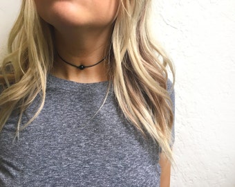 Black pearl choker - black choker necklace, small pearl choker, thin choker, thin black choker