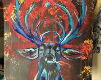 30x40in Abstract Bass deer Bassnectar inspired gallery canvas painting