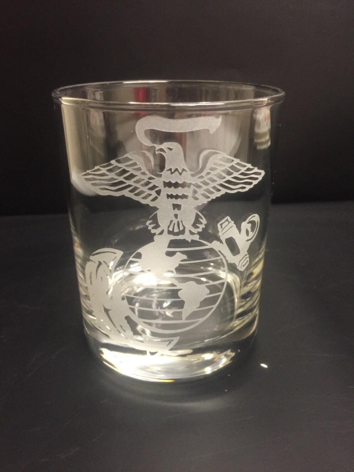 Marine Corps whiskey glass custom whiskey glass etched