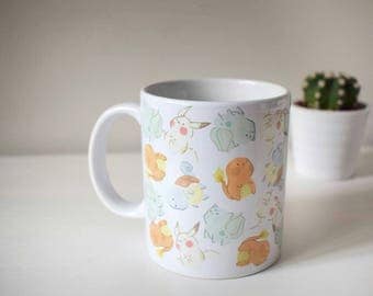 Pokemon mug, charmander mug, bulbasaur mug, squirtle mug, cute pokemon mug, ditto pokemon mug, watercolor pokemon mug, first generation mug