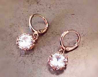 drop earings/formal jewelry/prom/senior ball/wedding/bridal jewelry/bridal party jewelry/rose gold cz earings/elegant/fancy/bridesmaid