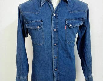 Vintage Levis Selvedge Denim Jeans Shirt Blue Jeans Shirt Western Wear Shirt Size Large