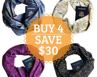 Buy 4 Secret Pocket Infinity Scarves and SAVE!