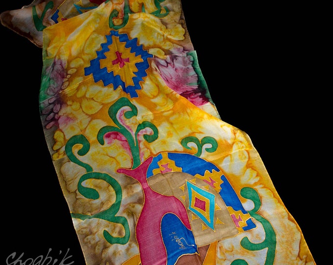 Hand Painted Silk Scarf - Batik Gift for Her - Armenian Handmade - Armenian Ornaments