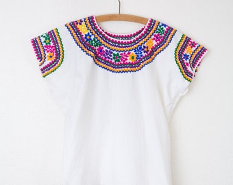 Vintage Hand embroidered Cotton Huipil Top/ Vintage Mexican / 1970s