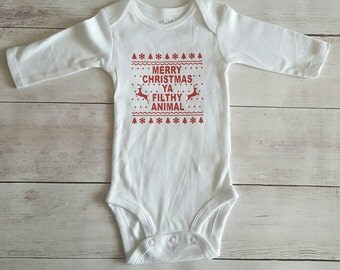 Merry Christmas Ya Filthy Animal - Christmas Bodysuit - Baby Christmas Shirt - Matching Christmas shirts - Filthy Animal - Ugly sweater part