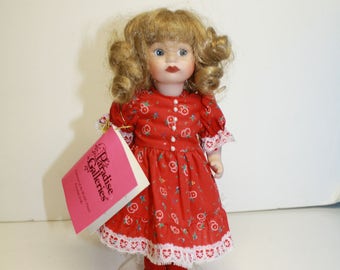 Paradise Galleries Porcelain Doll Blue Eyes, Blonde Hair Porcelain Doll with Blue Eyes Porcelain Doll Red Dress Porcelain Doll