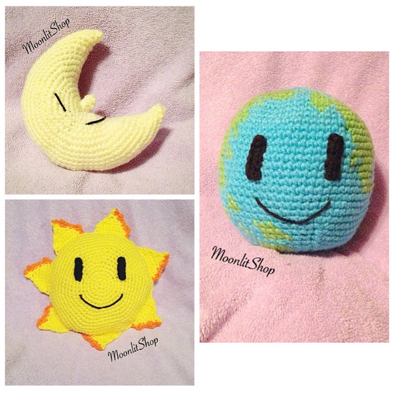 Crochet Happy Sun Earth & Crescent Moon Amigurumi Plush