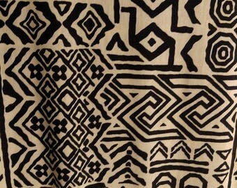 Medium Weight Casual wear Knit Fabric by the yard. Black and Light Beige tribal.