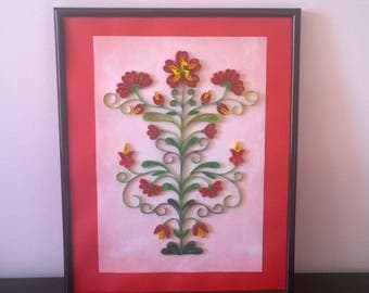 Handmade Quilled picture art/Quilling art in frame/Red quilling flowers/Quilled painting/Quilling Decor
