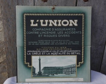 French Vintage 1920s Insurance Advertising Poster/ L'Union French Ad Poster/Vintage French Ad Business Card Holder/French Ephemera Poster