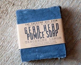 Gear Head Pumice Bar ~ Dirty Mechanic's Soap ~ Exfoliating Citrus Scent, Grease Cutting, Scrub soaps, Gift for Mechanic, Presents for Men