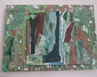 Original mixed media collage: In The Greenwood