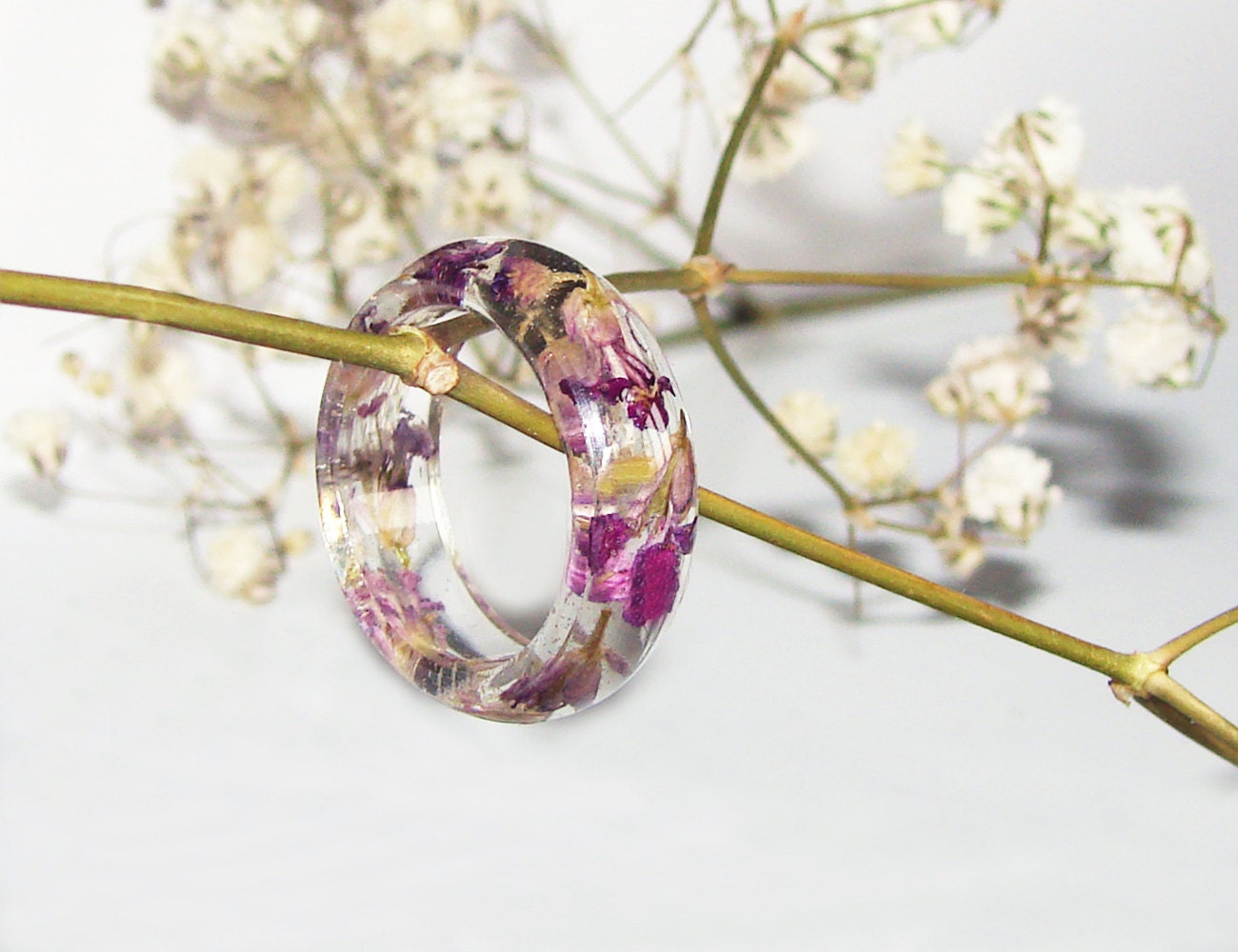 Purple Flower Ring Real Plants Ring Resin Ring Real Flower