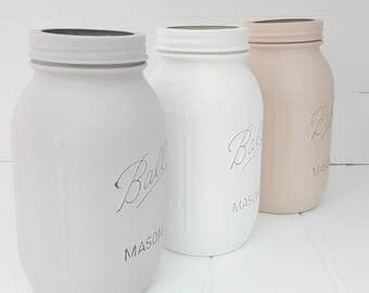 Ball Mason Jars. Hand painted in a choice of colours. Two sizes available. Home Decor, Wedding Decor, Baby Shower, Make up brush storage