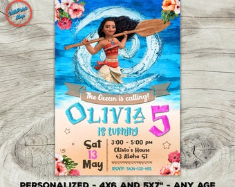 Moana invitation, Moana birthday invitation, Moana party invitation, Moana personalized digital invitation! 4x6 or 5x7" size. Any age.