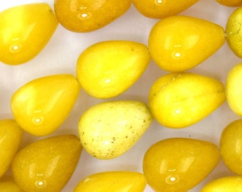 18mm yellow jade teardrop beads 16" strand 37000