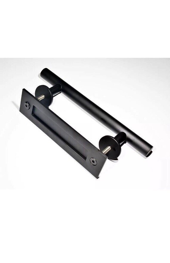 Double sided barn door sliding door black handle pull