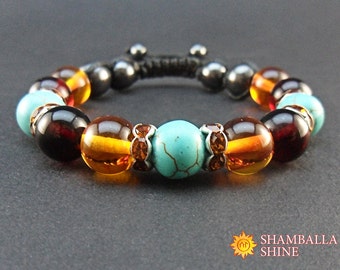 Turquoise amber Blue brown bracelet Gemstone bracelet Crystal jewelry Sister bracelet Unique gifts Amber jewelry Womens gift Valentines day