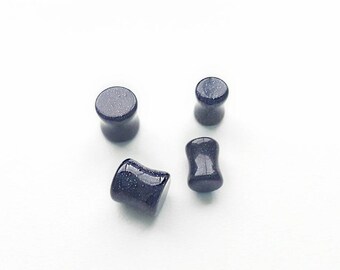 Blue plugs Blue sandstone Blue goldstone Blue glitter ear plugs Stone plugs Galaxy tunnels Stone gauges 6mm 8mm