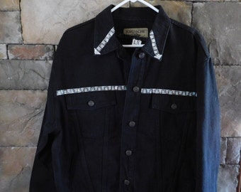 Vintage Black Denim Jacket with Coordinated Top, Embellished, Size Large, Loose Fit