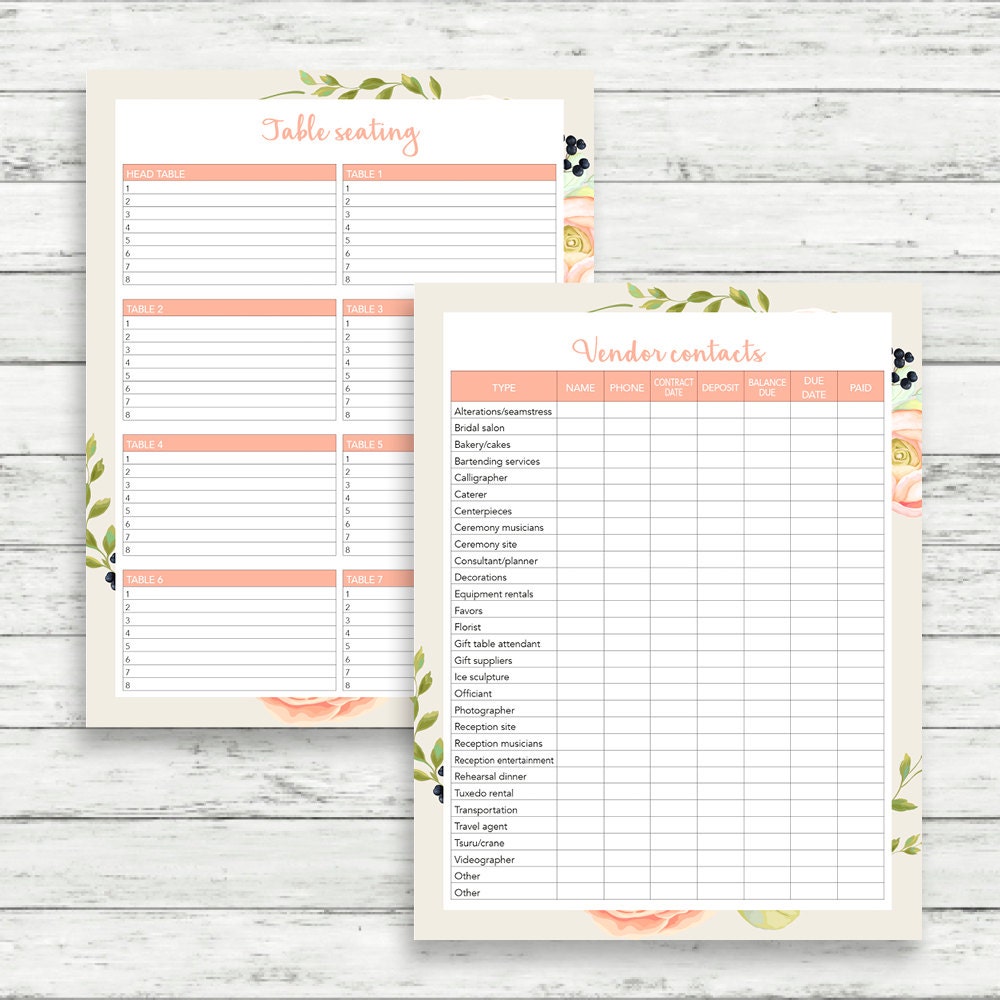 Free Printable Wedding Planner Guide Book