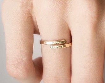 20%off;Mini Ring/Mini open Ring/Initial Ring/dainty Ring/Roman Number Ring/Coordinates Ring-925 sterling silver with gold plated