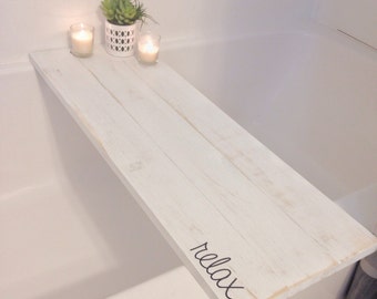 Bath Tub Tray Caddy, Bath Tray, Bath Caddy, Tub Tray, Bath Tray, Rustic Bathroom, Christmas Gift For Her, Mom Christmas Gift, White Tray