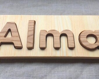 Personalized Custom Name Puzzle, Natural Puzzle in Heirloom Quality Pine and Oak Wood, Natural Wooden Name Puzzle,Montessori Inspired Puzzle