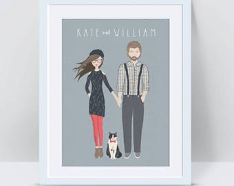 Custom Couple Portrait, Custom Couple Illustration, Couple Portrait, 1st Anniversary Gift for Husband Wife, Anniversary Gifts for Boyfriend