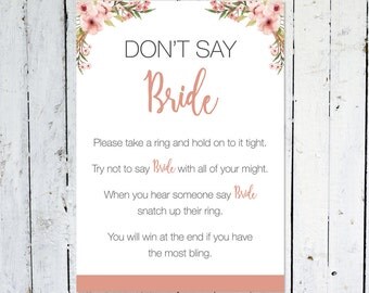 Don't Say Bride, Bridal Shower Ring Game, Floral Game, Boho, Bridal Shower, Instant Download, Printable