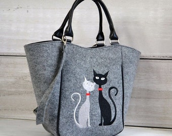 Homemade Women felt bag, Felt tote, Cat bag, Felt shopperbag, Felt handbag, Felt shoulder bag, Cat design bag