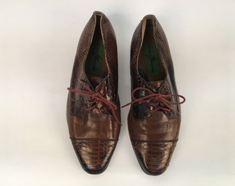 Men's size 8 1/2 brown leather and snakeskin lace up Giorgio Brutini oxfords