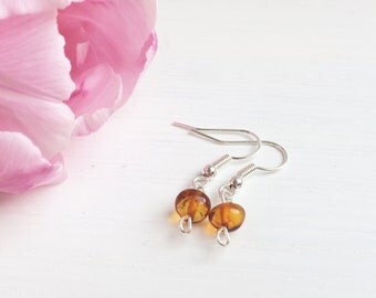 Natural Baltic Amber Earrings, Baltic Amber Jewelry, Beaded Modern Earrings, Clip On Earrings, Real Amber, Minimalist Earrings, Gift For Her