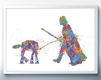 Star Wars Darth Vader and AT-AT Walker Watercolor Art Silhouette Poster Print - Wall Decor - Watercolor Painting - Home Decor - Kids Decor