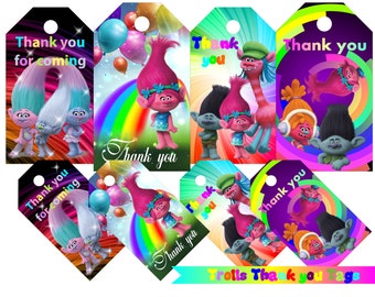 Trolls Inspired Tags Trolls Tags Trolls Thank You Tags Trolls Party Supplies Trolls Tag Trolls Birthday Party Trolls Tag Trolls Thanks Tag