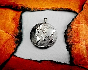 Personalized Gift, World Map Necklace, Sterling Silver World Necklace, Travel Jewelry, Planet Necklace Pendant, Silver Traveller Necklace