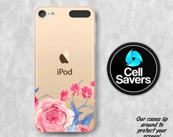 Pink Rose Clear iPod 5 Case iPod 6 Case iPod 5th Generation iPod 6th Generation Rubber Case Gen Clear Case Vintage Floral Rose Tumblr Flower