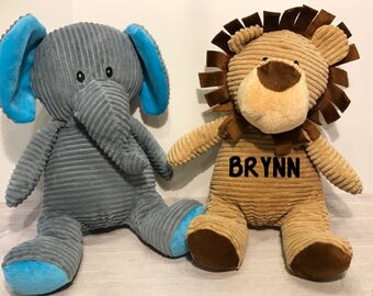 Personalized Corduroy Stuffed Animals(Elephant/Lion/Bear/Dinosaur)/Personalized stuffed animals