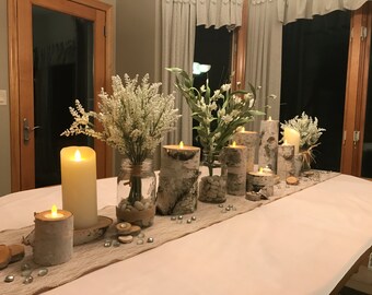 Wood Candle Holder, White Birch Candles, Wedding Centerpiece, Birch Candle, White Birch Candles, Birch Candles, Birch Tree