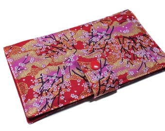 checkbook holder fabric Japanese cherry blossoms