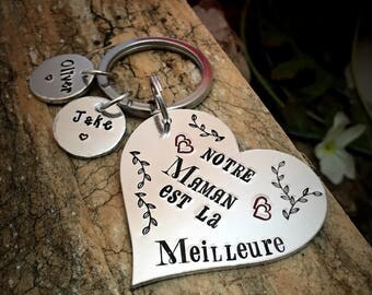 Hand Stamped Maman Meilleure, French Personalised Metal Keyring