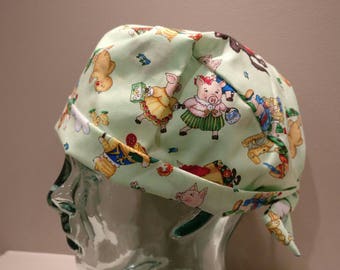 Green surgical scrub hat, women's scrub hat, cartoon surgical cap, surgery cap, surgical hat, piglet surgical scrub cap, pixie scrub hat